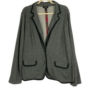 Torrid Knit Blazer, Gray/Black, 2 buttons, front pockets, poly/cotton, size 3X/3